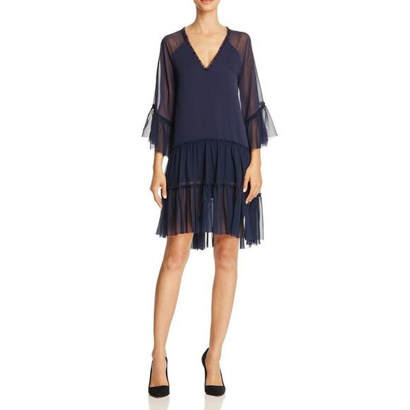 Alice + Olivia Zoey Ruffled Sapphire Tunic Dress in Navy Blue Size L - Picture 5 of 16